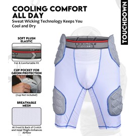 Exxact Sports Touchdown 5-Pad Adult Football Girdle for Men with Cup Pocket, Lightweight Padded Compression Shorts with Integrated Hip, Thigh, Tailbone Pads, Men's Girdle Football (AS, White)