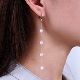 Atentuyi Tiny Pearl Drop Earrings Gold Vintage Pearl Earrings Pearl Chain Earrings Long Tassel Dangle Earrings Small Hoop Earrings Pearl Long Earrings Jewelry for Women and Girls