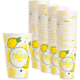 Upper Midland Products Lemonade Cups Paper | Set of 100 | Lemonade Stand Supplies (16 Oz)
