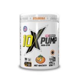 10X Athletic Non Stim Pre Workout No Caffeine Beta Alanine Creatine Sugar Free Vegan Low Calorie Various Flavours 600g 25/50 Servings (Mandarin)