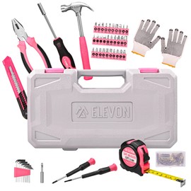 Elevon 131-Piece Pink Tool Set, Self-Use Tool Set with Storage Toolbox, DIY Basic Repair Tool, Suitable for Kitchen, Bathroom, Apartment, Dormitory and Pet House