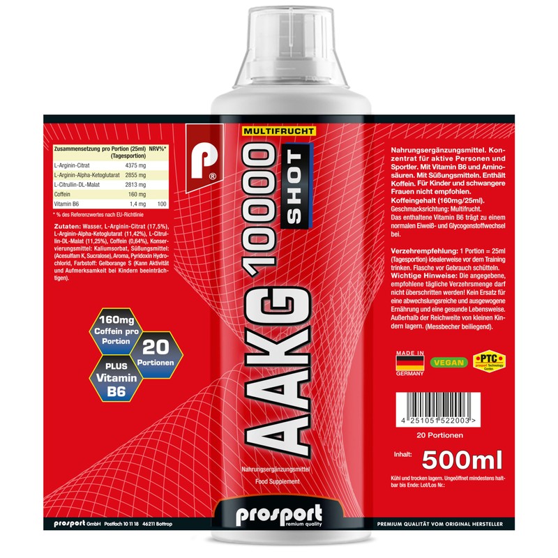Prosport AAKG 10,000 Shot 500 ml Bottle with Vitamin B6,