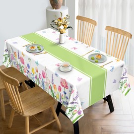 Arquiel Spring Summer Floral Tablecloth Waterproof, Tuilp Flower Table Cloth Rectangle Stain Resistant, Washable Table Cover for Party Picnic Wedding Outdoor Dining Decor (60×84 Inch)
