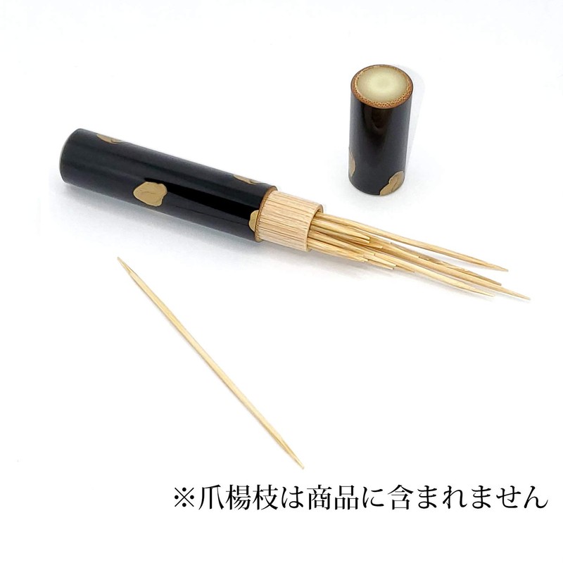 Japanese Bamboo Lacquered Toothpick Case (Portable), Gold Foil (1. Black)