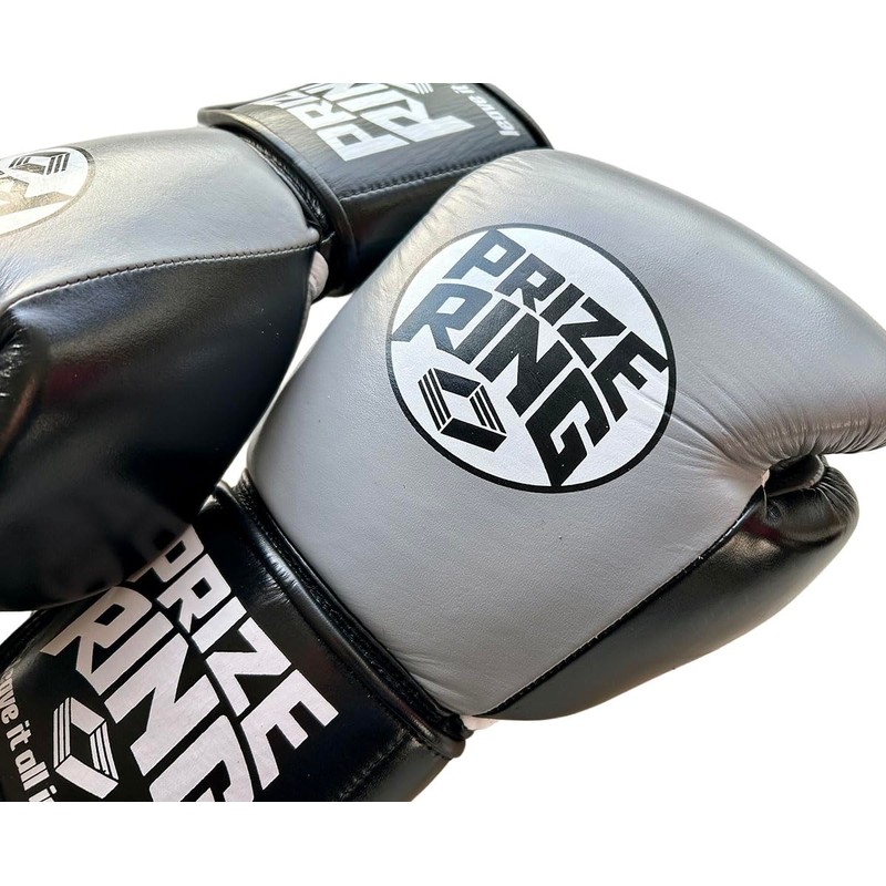 PRIZE RING "Professional 5.0" Genuine Leather Boxing Gloves Gray/Black (10oz)