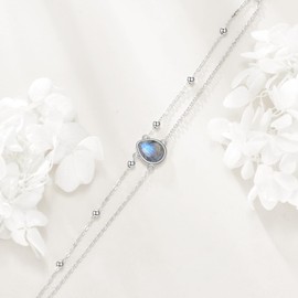 POPLYKE Larimar/Labradorite Bracelet for Women, Sterling Silver Teardrop/Oval Bracelet, Jewellery for Women, M, Sterling Silver, No gemstone