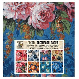 Decoupage Paper Pack (24 Sheets 6"x6") Art Deco Large Flowers FLONZ Vintage Styled Paper for Decoupage and Craft
