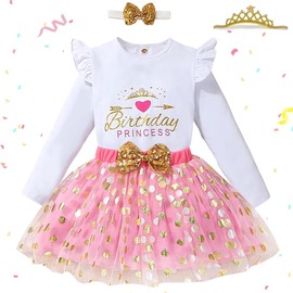 DDLUZQual - Conjunto de 2 vestidos de princesa de cumpleaños para niños pequeños y niñas, playera + falda de tutú de burbujas, 6092long, 2-3T