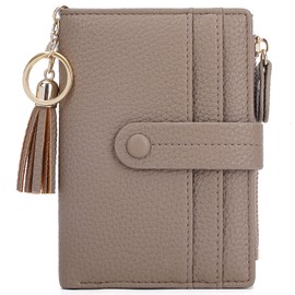 HKCLUF Small Wallets for Women,RFID Blocking Wallet Women,Bifold Slim Card Holder Zipper Coin Pocket With Tassel Keychain(Grey)