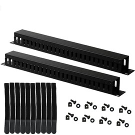 Lancher 2-Pack 19 Inch 1U Cable Management Horizontal Cable Rack Mount Manager with mounting Screws for Service Rack Cabinet 24 Slot with Cover
