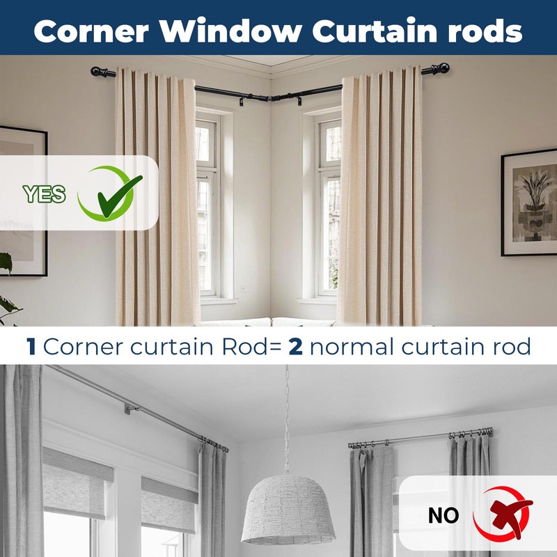 Corner Curtain Rod for Windows 30 to 136 Inches, Adjustable
