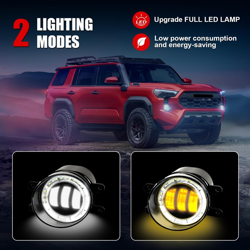 Daytime Running Lights Fog Lights for Toyota 4Runner 2014-2024 White&Amber