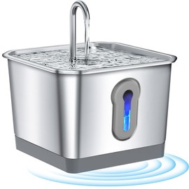 Battery Operated Cat Water Fountain, 3.5L/118oz Stainless Steel Dog Water Fountain with Motion Sensor, Automatic Wireless Water Dispenser Indoor for Pets with Water Level Window, Multi-Filtration