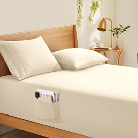 Horbaunal Extra Deep Pocket Twin Fitted Sheet Only - Fits Up to 24 Inch Mattress - Luxury 1800 Thread Count - Microfiber Cream Fitted Bed Sheet Twin Size