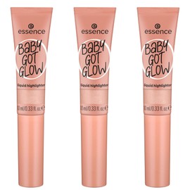 essence Baby GOT Glow Liquid Highlighter, No. 10, Gold, Defining, Express Result, Easy to Remove, Glossy, Vegan, Oil-Free, Paraben-Free, No Microplastic Particles, Pack of 3 (3 x 10 ml)