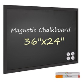 Board2by Magnetic Chalkboard Black Board 24 x 36, Large Chalk Board Blackboard for Wall Decor, Easy-to-Erase Wood Framed Magnet Board, 2 Pens, 4 Magnets for School, Home & Office (Black)