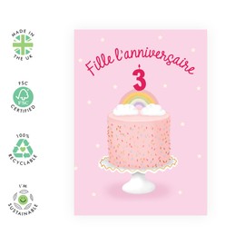 Central 23 Carte De 3ème Anniversaire Pour Fille - Gâteau Arc-en-ciel - Jolies Cartes D'Anniversaire Pour Enfant De 3 Ans - Cadeau Pour Sœur - Livrée Avec Des Autocollants - Par