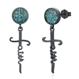 KoyeKei Black Cross Stud Earrings 925 Sterling Silver Turquoise Faith Cross Dangle Drop Earrings Christian Jewelry Christmas Religious Gifts for Women Men