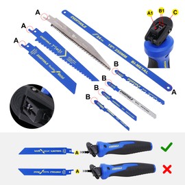EVERTOOLS 8-in-1 Multi-Blade Hand Saw, Small Hacksaw, Long Handsaws, Jab Saw, Mini Blade Quick-Change Mechanism for Cutting Drywall, Sheetrock, Wood, Metal, Plastic and Plywood.