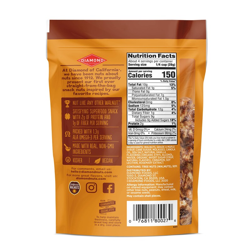 Diamond of California Sweet Maple Walnuts, 4 oz (4 Pack)