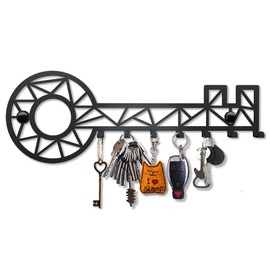 SirHoldeer Key Holder for Wall, Key Hooks Wall Mounted with 7 Hooks, Heavy Duty Key Hangers for Living Room Bathroom Kitchen Bedroom Black Metal Key Racks