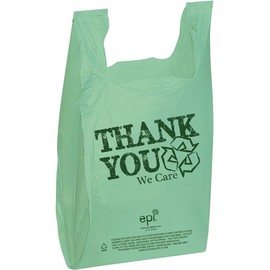 Charm Your Prince 100 Green Recycle Disposable Recycled Plastic T-Shirt Shopping Gift Bags with Handles - Medium - 11 1/2" x 6" x 21"
