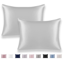 Texbee Seidenkissenbezug Haar- und Hautpflege mit beidseitigem Reißverschluss 22 Momme Seide 2 Stück 40x60cm-Silbergrau