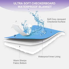 Yaning Checkered Waterproof Blanket for Bed Couch Sofa Car, Fluffy Soft Dog Blanket with 3D Jacquard Grid Pattern, Reversible Leakproof Pet Blankets for Dogs Cats Puppies, Dusty Purple, 50"x60"