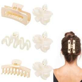 5 Styles Hair Clips for Women, 6Pcs Medium Hair Claw Clips Set with Hawaiian Plumeria Design, Small Claw Clips for Thin Hair & Strong Hold for Thick Hair, Hair Accessories for Women and Girls