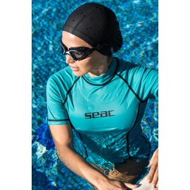 Seac T-Sun Short Lady, Maglia protettiva Rash Guard per snorkeling e nuoto anti UV, blu, M