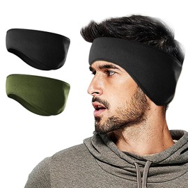 Lauzq Winter Fleece Ear Warmers Muffs Headband for Men Women Kids Ski Running Cycling (2, Black/Army Green)