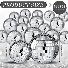 100 Pcs Mirror Disco Balls Decorations Different Sizes Bulk Silver Disco Balls Ornaments Hanging Disco Balls for Christmas Tree Dance Music 50s 60s 70s Disco Themed Party Decor (1, 2)