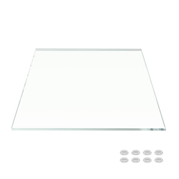 12 Inch Square Ultra Clear Glass Table Top, Flat Edge,