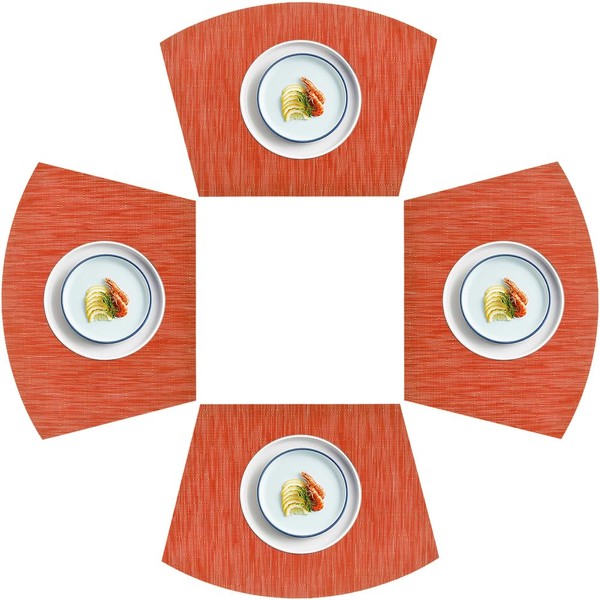 homEdge PVC Placemat, Wedge Place Mats, Washable Vinyl Placemats, for Round Table Set of 4-Orange