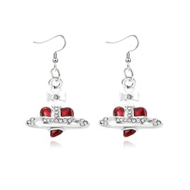 Saturn Planet Dangle Earrings Galaxy Glitter Universe Earth Earrings Space Statement Earrings Rhinestone Love Heart Saturn Planet Earrings for Women Christmas Gifts (Red Planet)