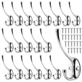SEUNMUK 20 Pack Coat Hooks, Silver Vintage Coat Hooks for Wall, Heavy Duty Coat Hooks Wall Mounted for Hanging Coat, Hat, Key