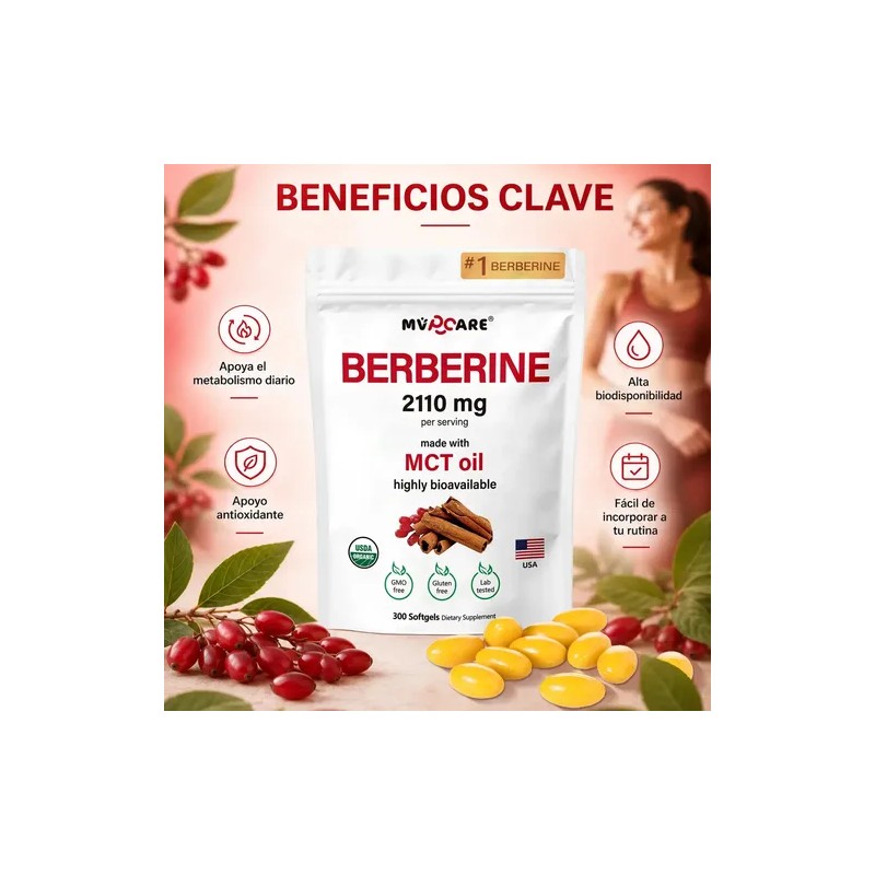 Berberina De 300 Cápsulas Blandas De 500mg *4 Pure Berberine