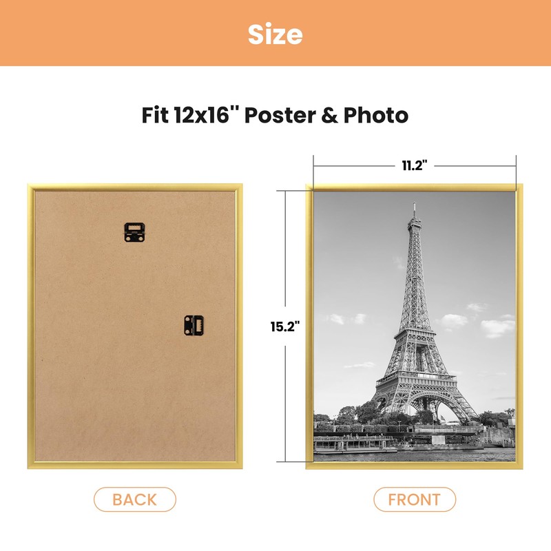 upsimples 12x16 Picture Frame Gold 3 Pack, Scratch-Proof Poster Frames