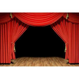 YongFoto 3 x 2 m Vinyl Stage Photo Background Red Curtain Wooden Floor Black Background for Theatre Show Party Event Photography Video Background Studio Props Wallpaper