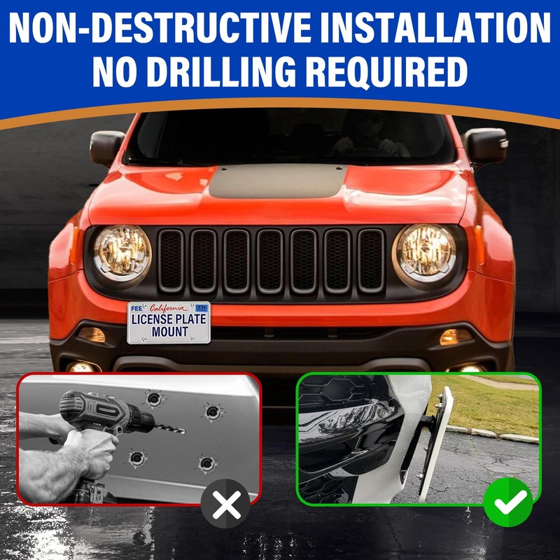 No Drill Front License Frame Compatible with Jeep Renegade 2015-2023