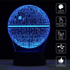 XINYUANLAI 3D Illusion Night Light Desk Lamp, 7 Colors Auto Gradual Changing USB Powered LED Lights with Touch Switch for Kids Gifts Home Decoration (Death Star)