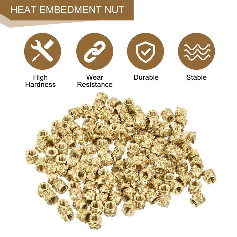 sourcing map 150Pcs M3x4x5mm Knurled Insert Nut, Brass Knurled Threaded
