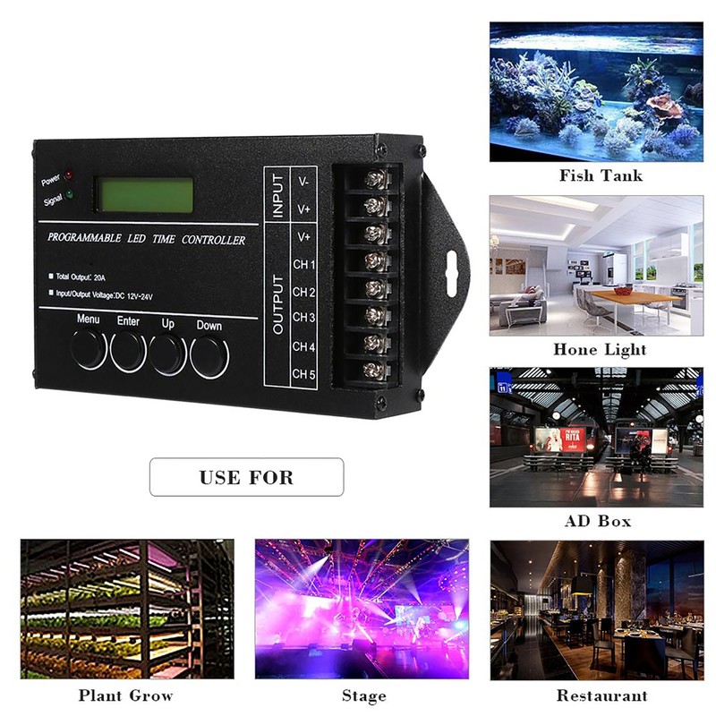 DC12/24V 20A Programmable LED Time Controller 5 Channels Color Adjustable
