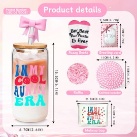 ANOTION Aunt Gifts Set - In My Cool Auntie Era Iced Coffee Cups, Best Auntie Ever Socks, Makeup Bag, Greeting Card – Perfect Gifts for Birthday, Mother's Day, New Aunt, Pregnancy Announcement