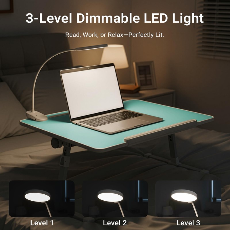 Adjustable Laptop Lap Desk with Cooling Fan USB Light for