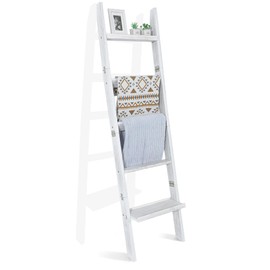 NIUBEST 67" Wooden Blanket Ladders for The Living Room,5-Tier Ladder Shelf, Ladder Rack for Storage and Decor (Weathered White)