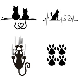 4 pcs Black Cat Window Sticker Vinyl Door/Glass/Laptop/Car Cat Decals for Home/Vehicle Decoration Stickers