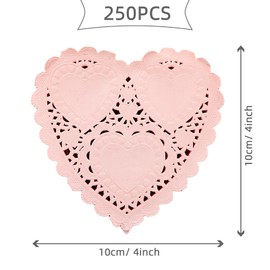 250 Pcs 4 Inch Heart Paper Doilies Valentine Doilies Lace Doilies Paper for Crafts, Valentine’s Day and Wedding Decorations (Pink)