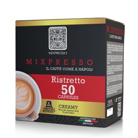 Mixpresso Coffee Ristretto Espresso Capsules Compatible With Nespresso Original Brewers, Single Cup Coffee Pods 100% from Italy Dark Roast 80% Arabica Espresso, 50 Count Coffee Capsule Intensity 12/12