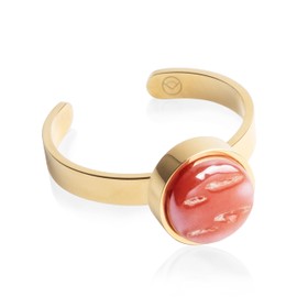 Goldring mit Stein in rot • Offener Edelstahlring • 18k vergoldeter Edelstahl & recyceltes Glas • nachhaltiger Halbedelstein-Look • größenverstellbar (min. Ø 16 mm)